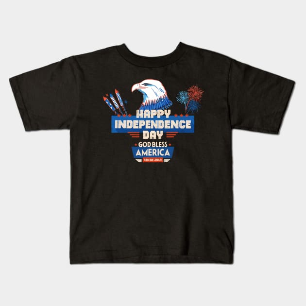 USA Bald Eagle 4th Of July Patriotic American Flag, fireworks, happy independence day God Bless America Kids T-Shirt by SweetMay